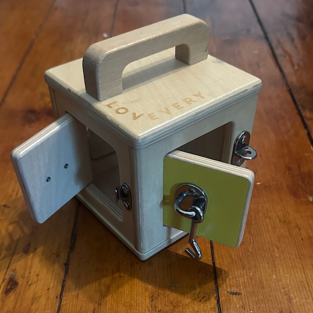Lovevery Wooden Busy Box Toy - Cream and Yellow